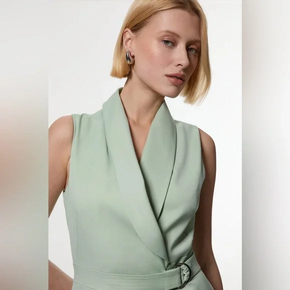 NWT Karen Millen Soft Tie Tailored Sleeveless Pencil Midi Dress. $389